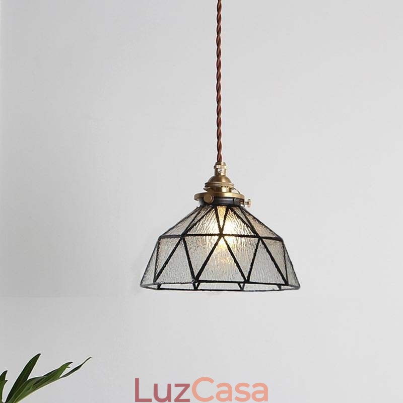 Luminária pendente de vidro colorido geométrico