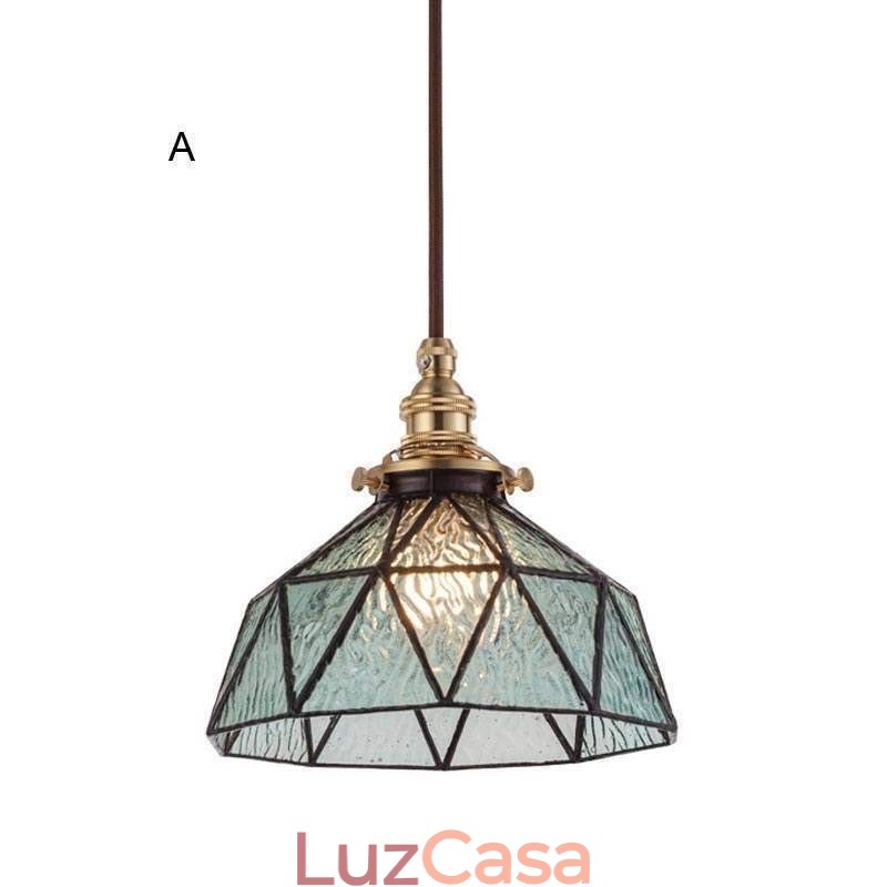 Luminária pendente de vidro colorido geométrico