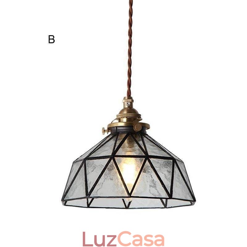 Luminária pendente de vidro colorido geométrico