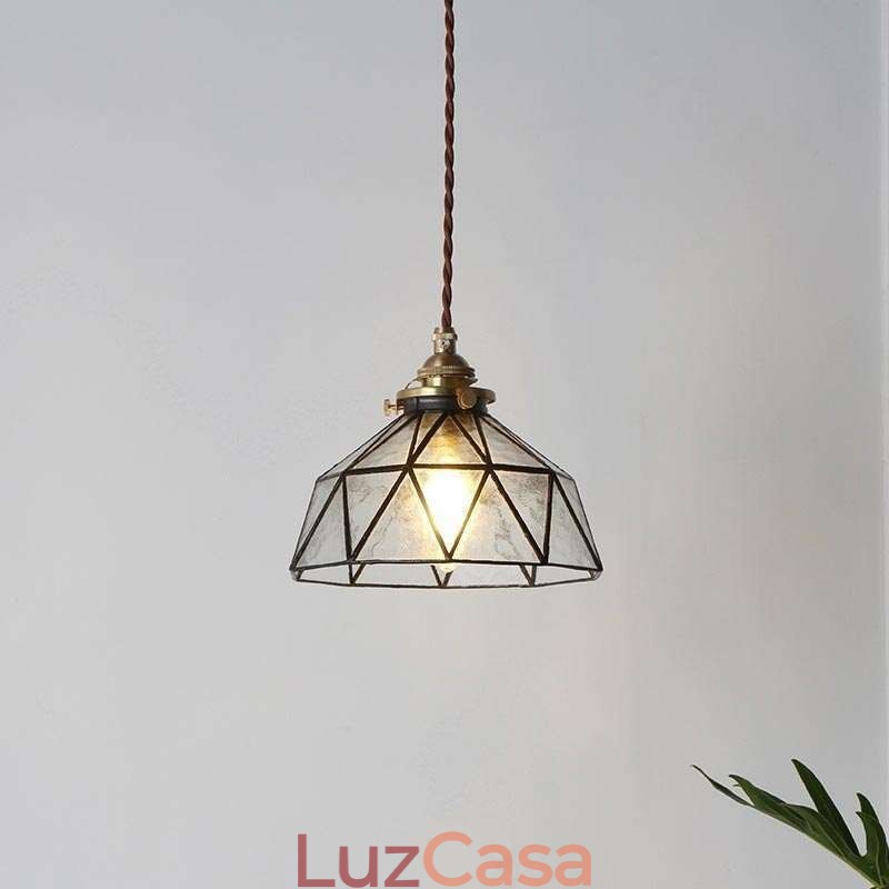 Luminária pendente de vidro colorido geométrico