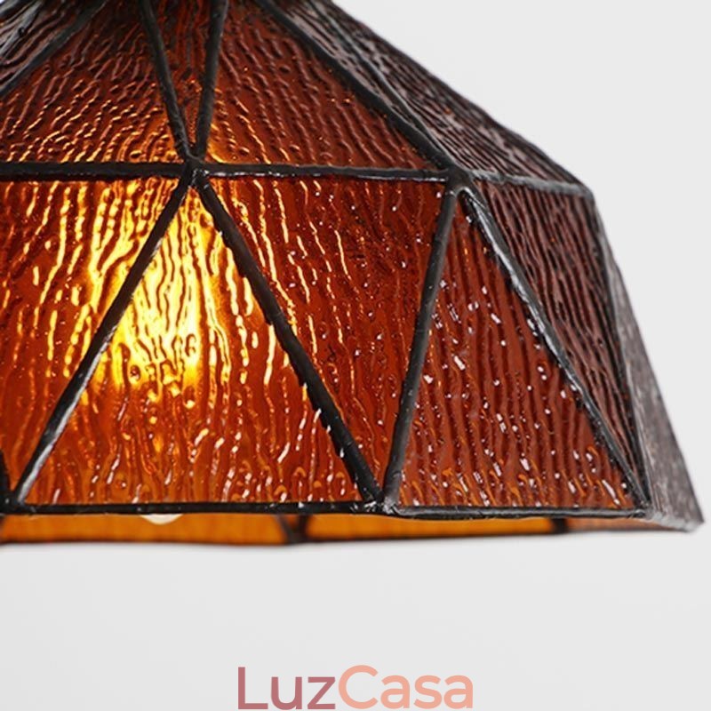 Luminária pendente de vidro colorido geométrico