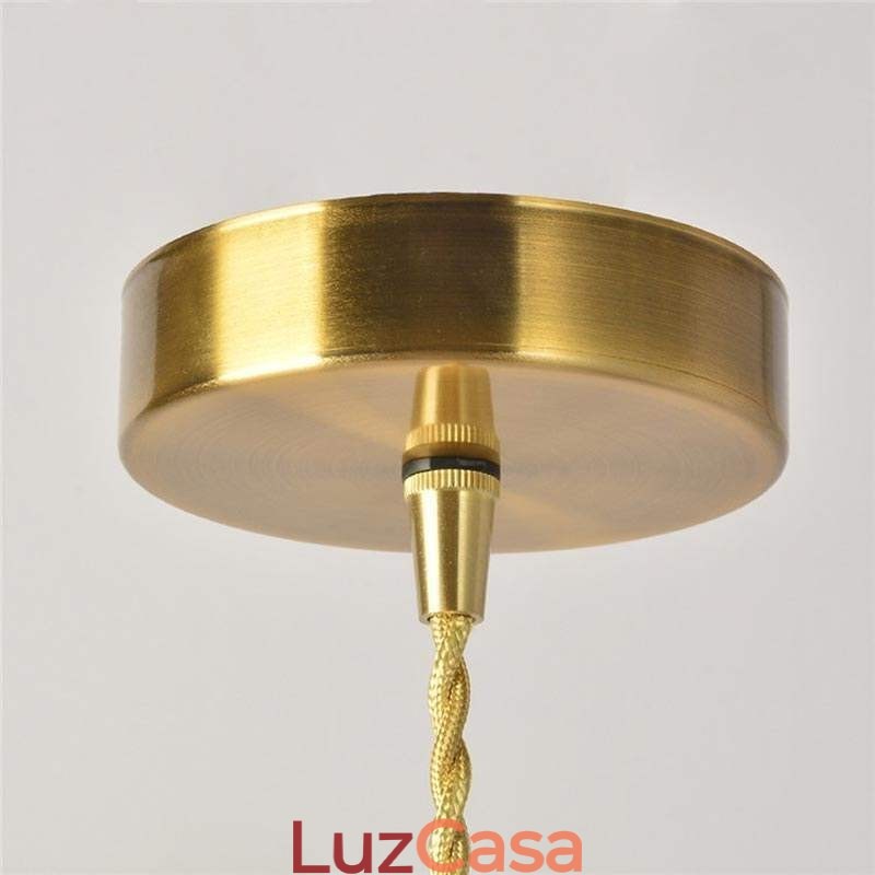 Luminária pendente de vidro com nervuras de latão, cone de abajur com interruptor giratório