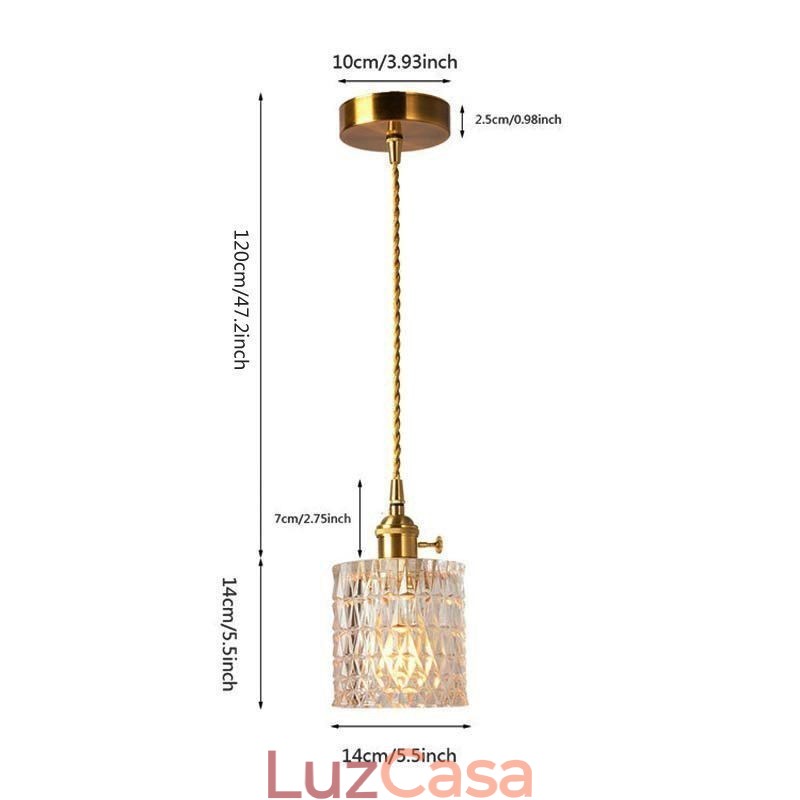 Luminária pendente de vidro canelado com jarra de gelatina