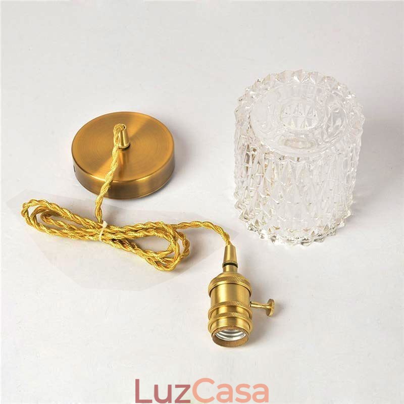 Luminária pendente de vidro canelado com jarra de gelatina