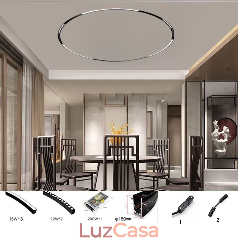 Luminária de trilho circular magnética embutida 150 cm