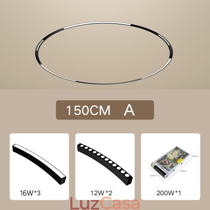 Luminária de trilho circular magnética embutida 150 cm