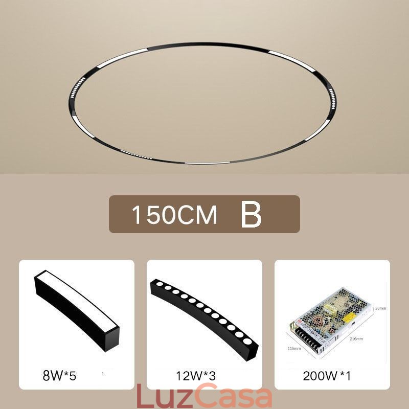 Luminária de trilho circular magnética embutida 150 cm