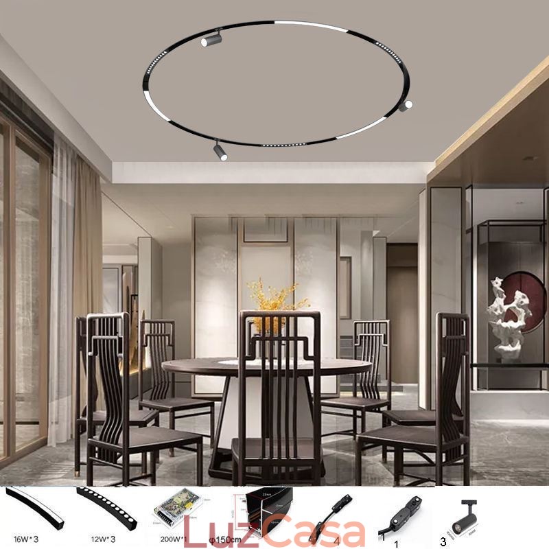 Luminária Circular Magnética de Trilho Rebaixada Holofote Decorativo 150cm