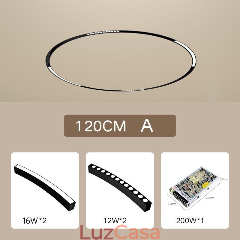 Luminária de trilho circular magnética embutida, 120 cm