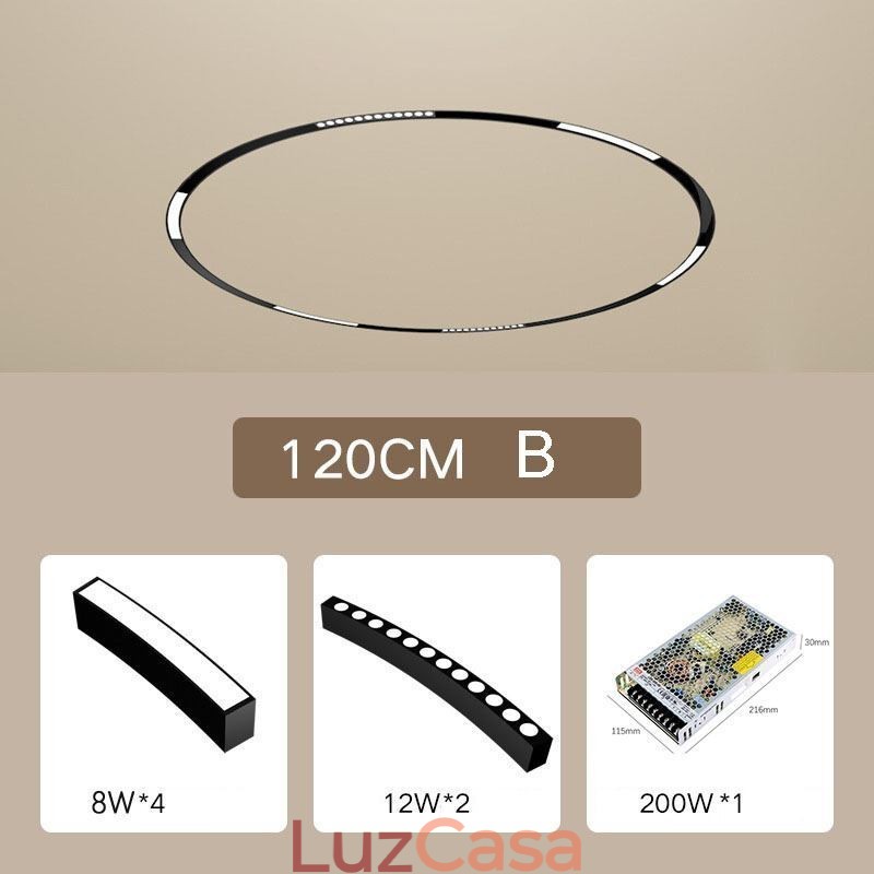 Luminária de trilho circular magnética embutida, 120 cm