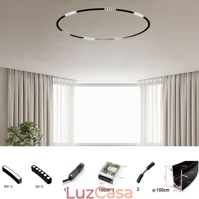Luz de trilho circular holofote magnético embutido luz decorativa 100cm