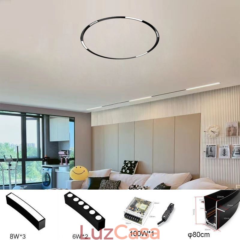 Luminária Circular Magnética de Trilho Rebaixada Spotlight Luz Decorativa 80cm