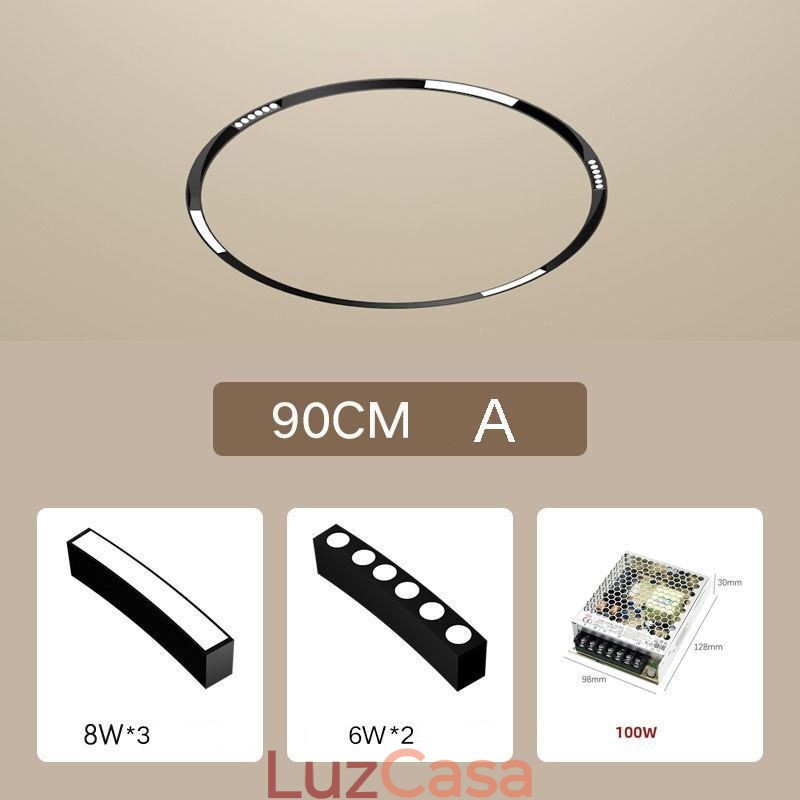 Luminária Circular Magnética de Trilho Rebaixada Spotlight Luz Decorativa 80cm
