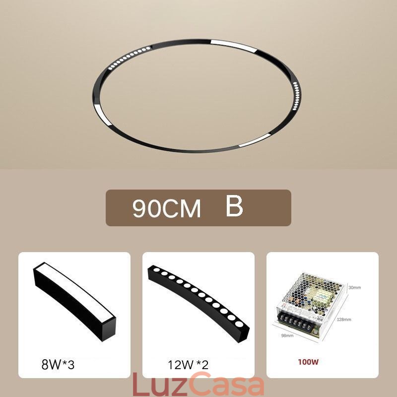 Luminária Circular Magnética de Trilho Rebaixada Spotlight Luz Decorativa 80cm