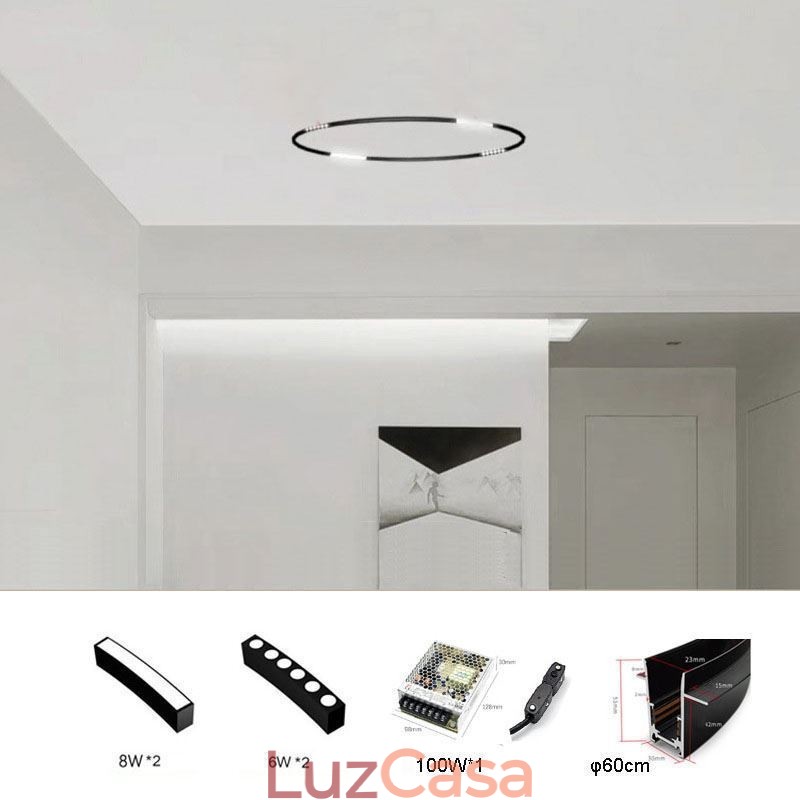 Luminária Circular de Trilho Magnética Recesso Spotlight Luz Decorativa 60cm