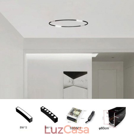 Luminária Circular de Trilho Magnética Recesso Spotlight Luz Decorativa 60cm