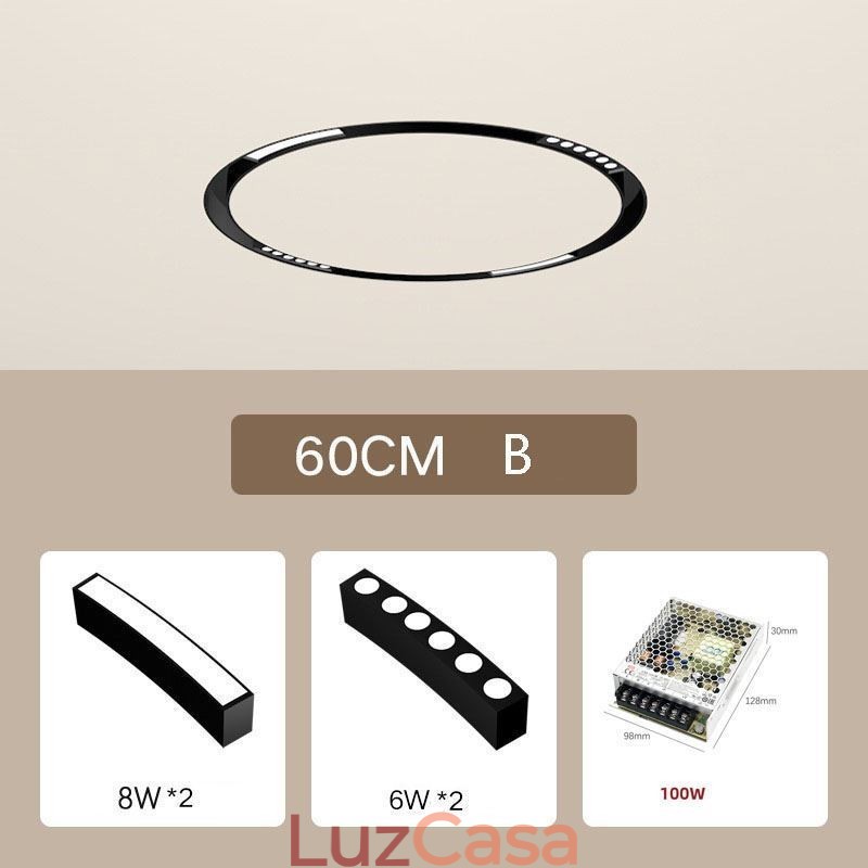 Luminária Circular de Trilho Magnética Recesso Spotlight Luz Decorativa 60cm