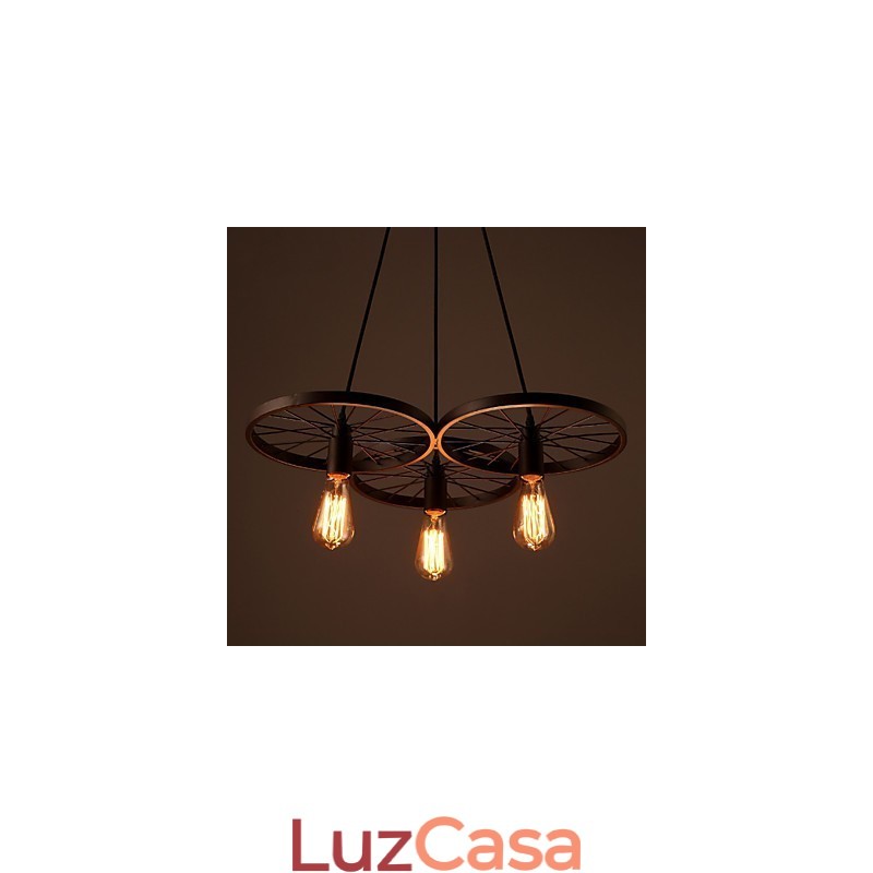 Luminárias pendentes retrô estilo loft, lustre de ferro forjado estilo industrial, rodas americanas