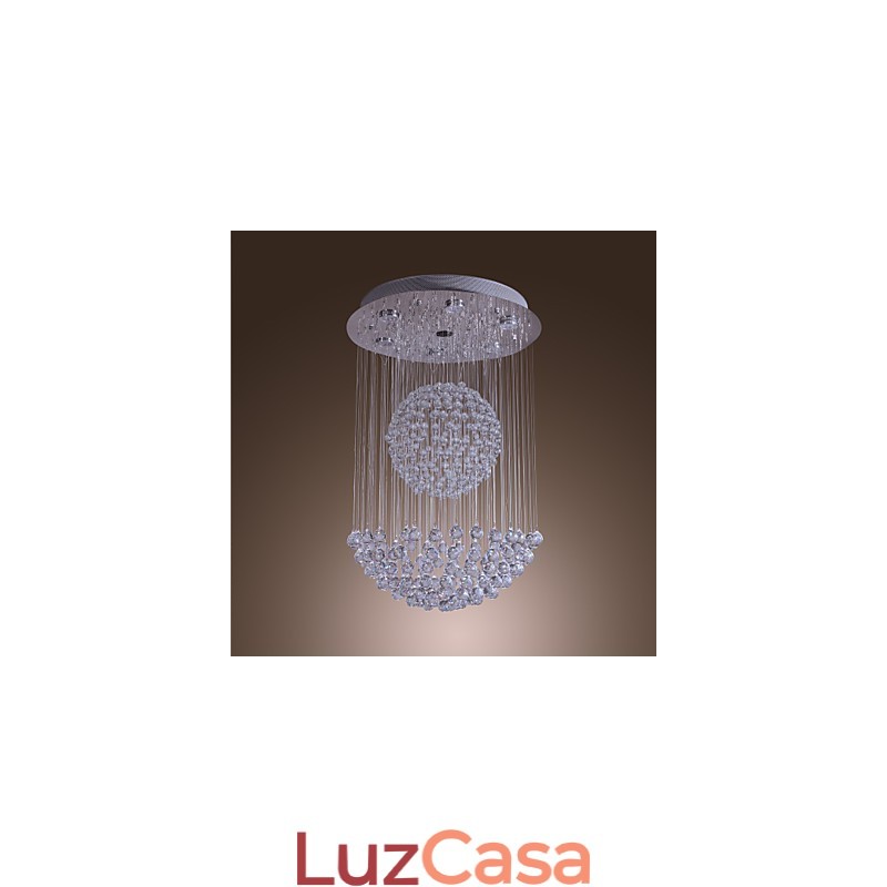 Lustre moderno contemporâneo de cristal cromado com montagem embutida