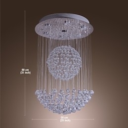 Lustre moderno contemporâneo de cristal cromado com montagem embutida