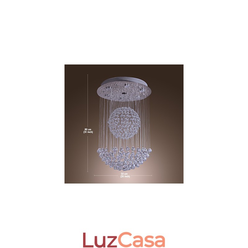 Lustre moderno contemporâneo de cristal cromado com montagem embutida