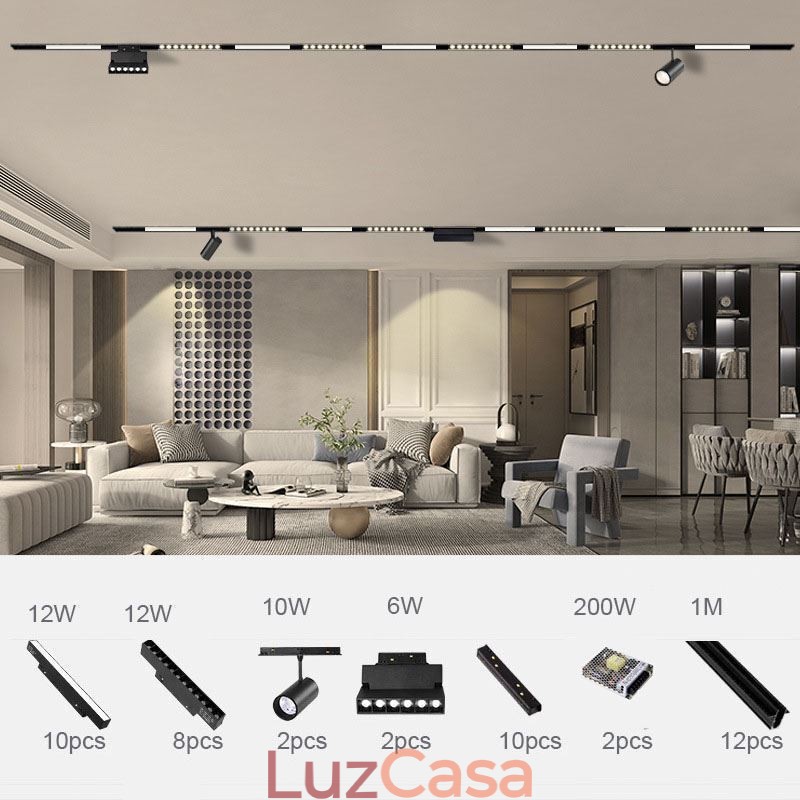 Luz de trilho magnética embutida holofote luz decorativa 6m*2