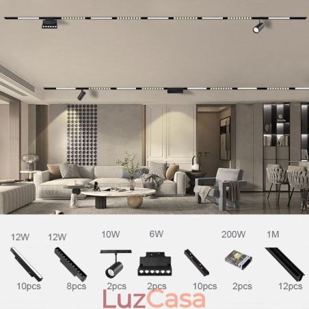 Luz de trilho magnética embutida holofote luz decorativa 6m*2 Luz de trilho magnética embutida holofote luz decorativa 6m*2