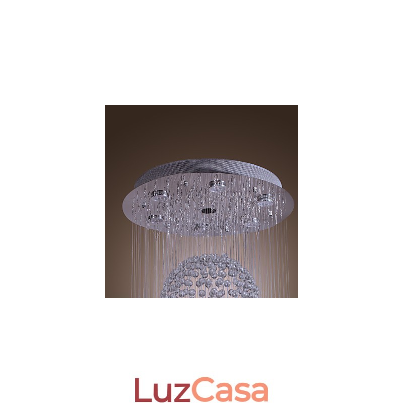 Lustre moderno contemporâneo de cristal cromado com montagem embutida