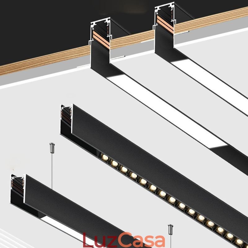 Trilhos de iluminação de trilhos embutidos Perfil de superfície de trilho de alumínio magnético Faixa de luz de trilho ultrafina 100 cm