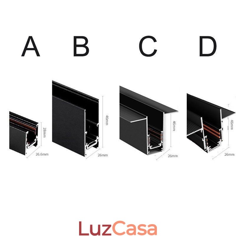 Trilhos de iluminação de trilhos embutidos Perfil de superfície de trilho de alumínio magnético Faixa de luz de trilho ultrafina 100 cm