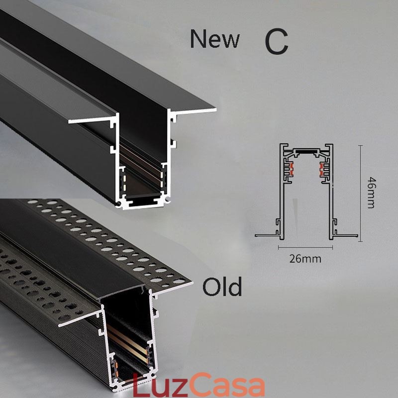 Trilhos de iluminação de trilhos embutidos Perfil de superfície de trilho de alumínio magnético Faixa de luz de trilho ultrafina 100 cm