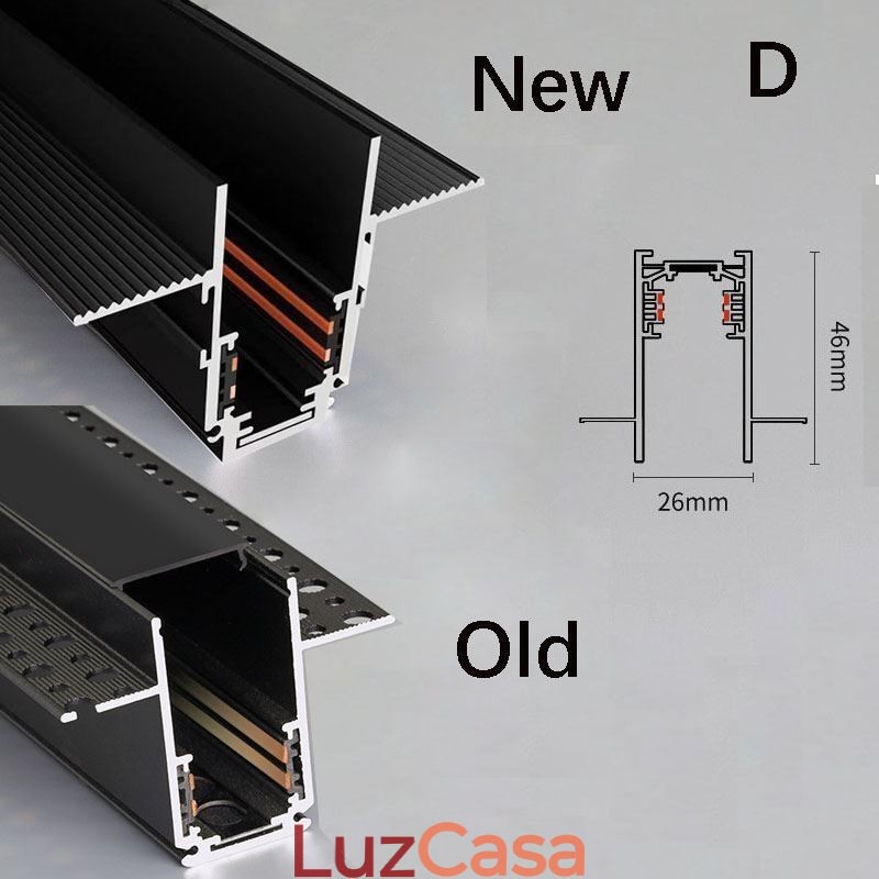 Trilhos de iluminação de trilhos embutidos Perfil de superfície de trilho de alumínio magnético Faixa de luz de trilho ultrafina 100 cm