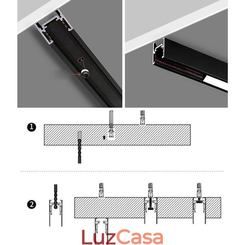 Trilhos de iluminação de trilhos embutidos Perfil de superfície de trilho de alumínio magnético Faixa de luz de trilho ultrafina 100 cm