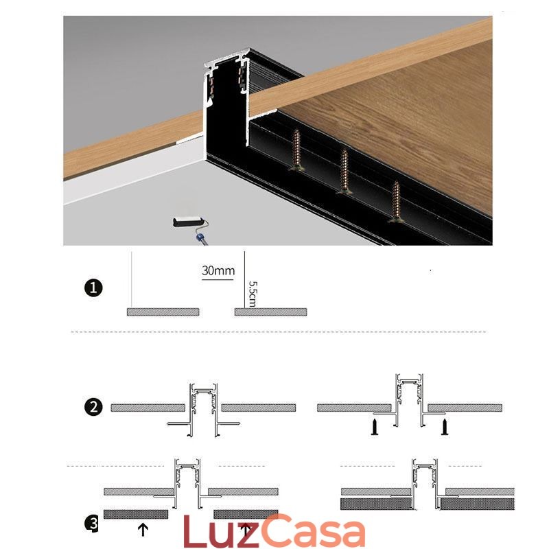 Trilhos de iluminação de trilhos embutidos Perfil de superfície de trilho de alumínio magnético Faixa de luz de trilho ultrafina 100 cm