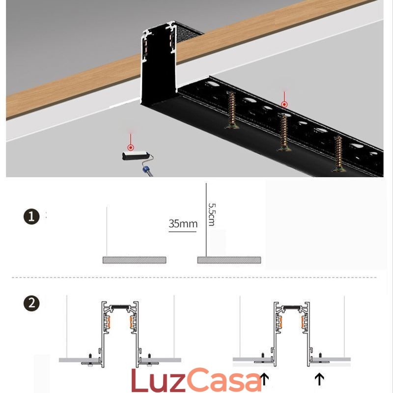 Trilhos de iluminação de trilhos embutidos Perfil de superfície de trilho de alumínio magnético Faixa de luz de trilho ultrafina 100 cm