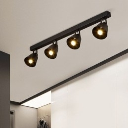 Iluminação de trilho de ferro industrial com holofotes vintage rústicos
