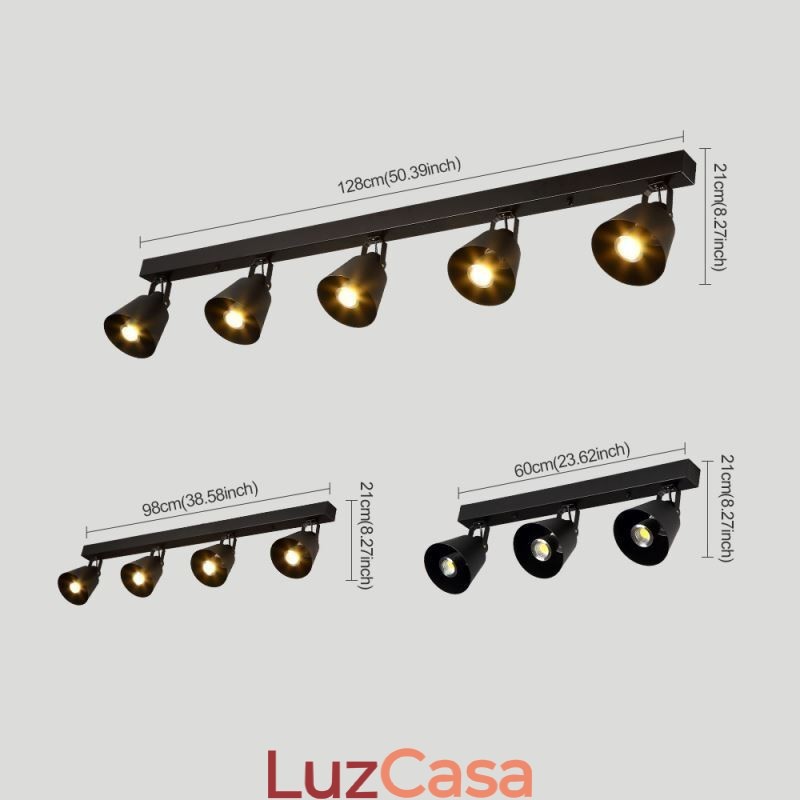Iluminação de trilho de ferro industrial com holofotes vintage rústicos