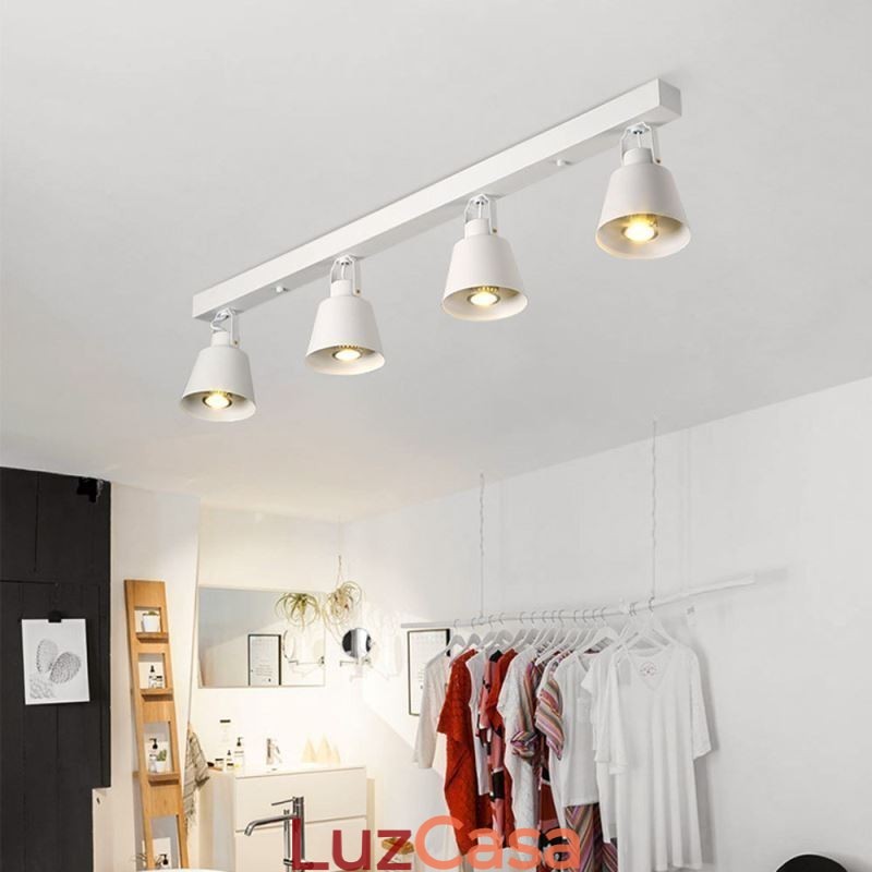 Iluminação de trilho de ferro industrial com holofotes vintage rústicos