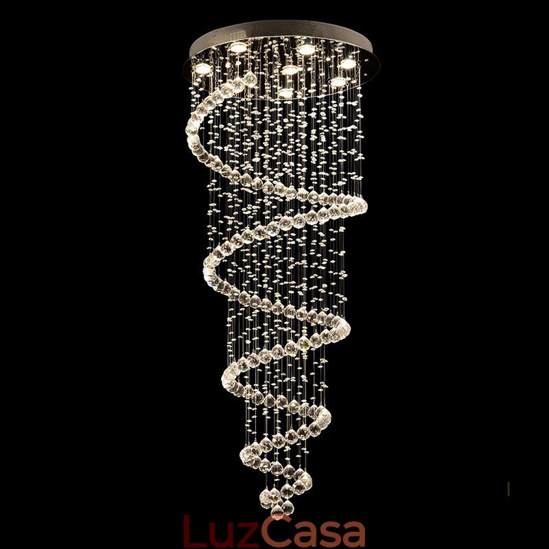 Espiral Modern K9 Cristal Teto Pendente Luz Interior Lustre Luminárias para Escadas Teto Alto