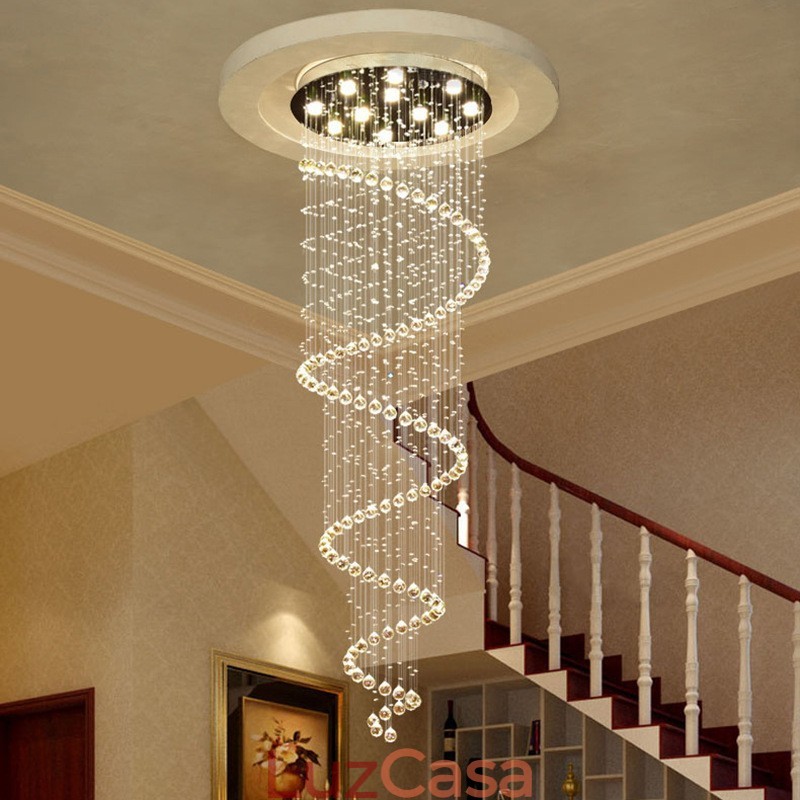 Espiral Modern K9 Cristal Teto Pendente Luz Interior Lustre Luminárias para Escadas Teto Alto