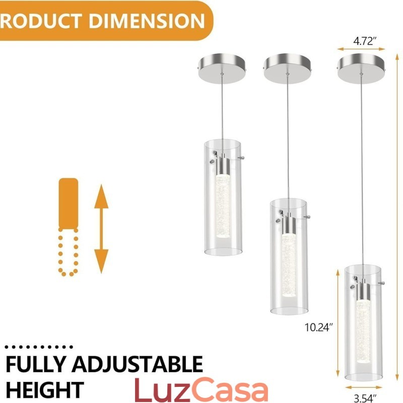 Luminária pendente artística de 3 luzes com cúpulas de vidro e base de lâmpada G4
