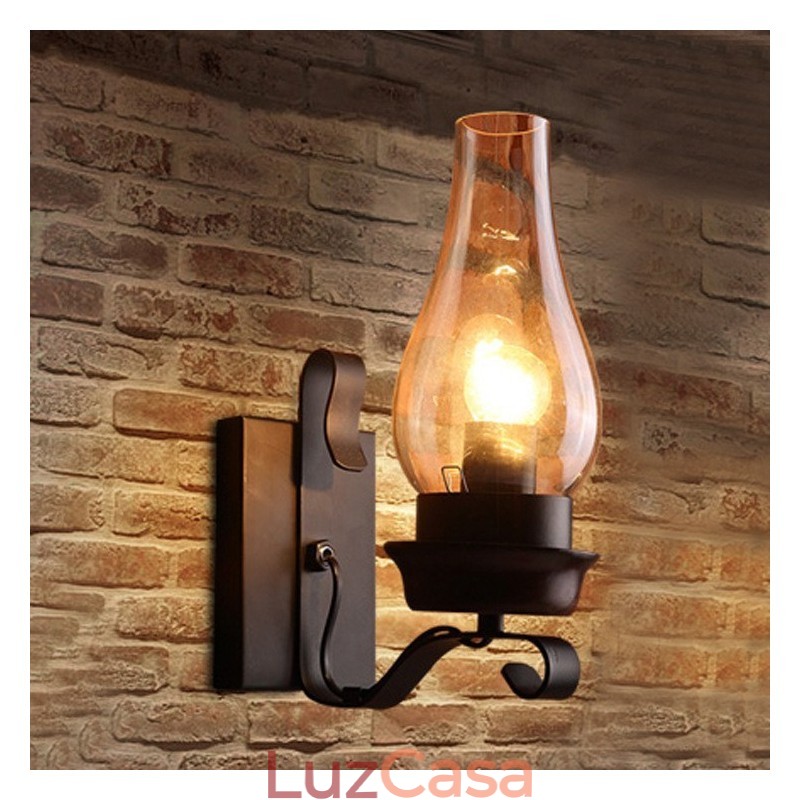 Luminária de parede de vidro nórdico retrô rústica, arandela de cabeceira para quarto, luminárias de parede industriais vintage