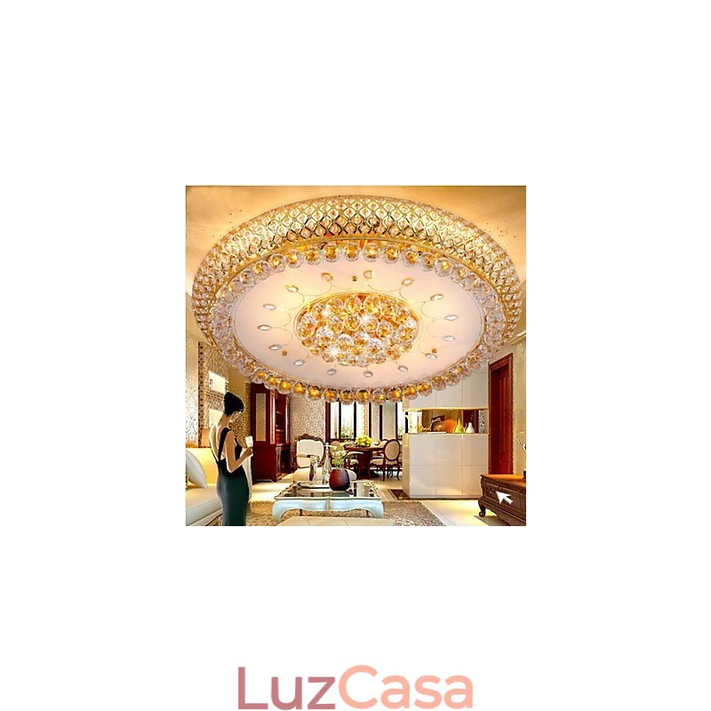 Luminária de teto redonda de cristal absorvente com cúpula de 80 cm de diâmetro e contém 15 lâmpadas