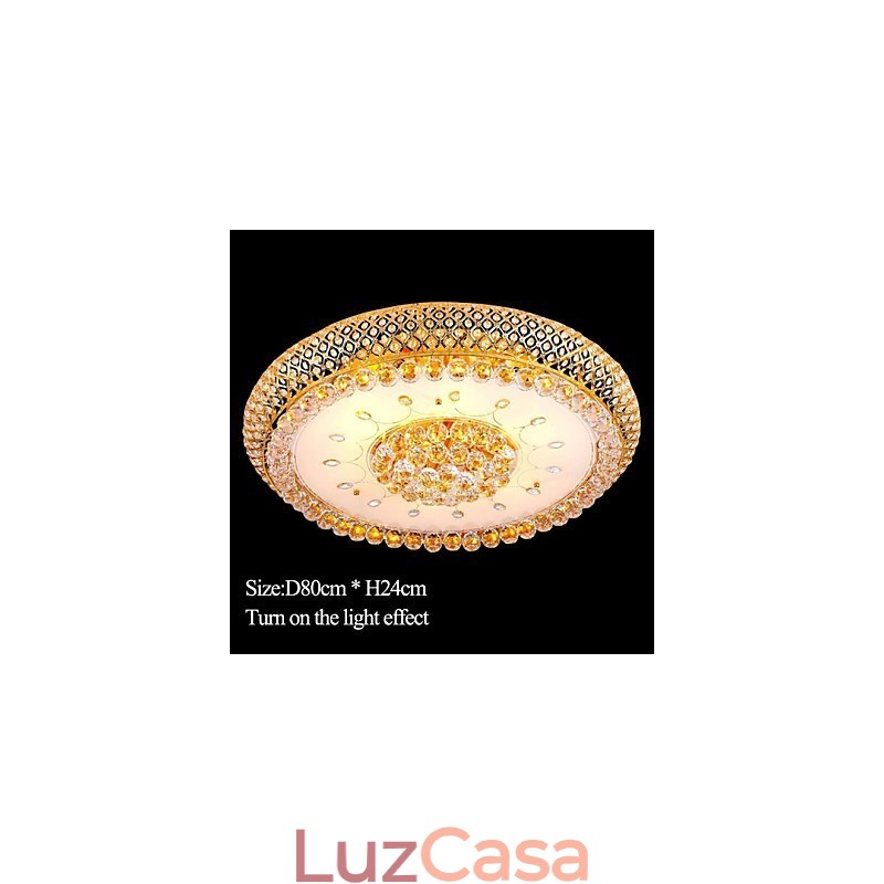 Luminária de teto redonda de cristal absorvente com cúpula de 80 cm de diâmetro e contém 15 lâmpadas