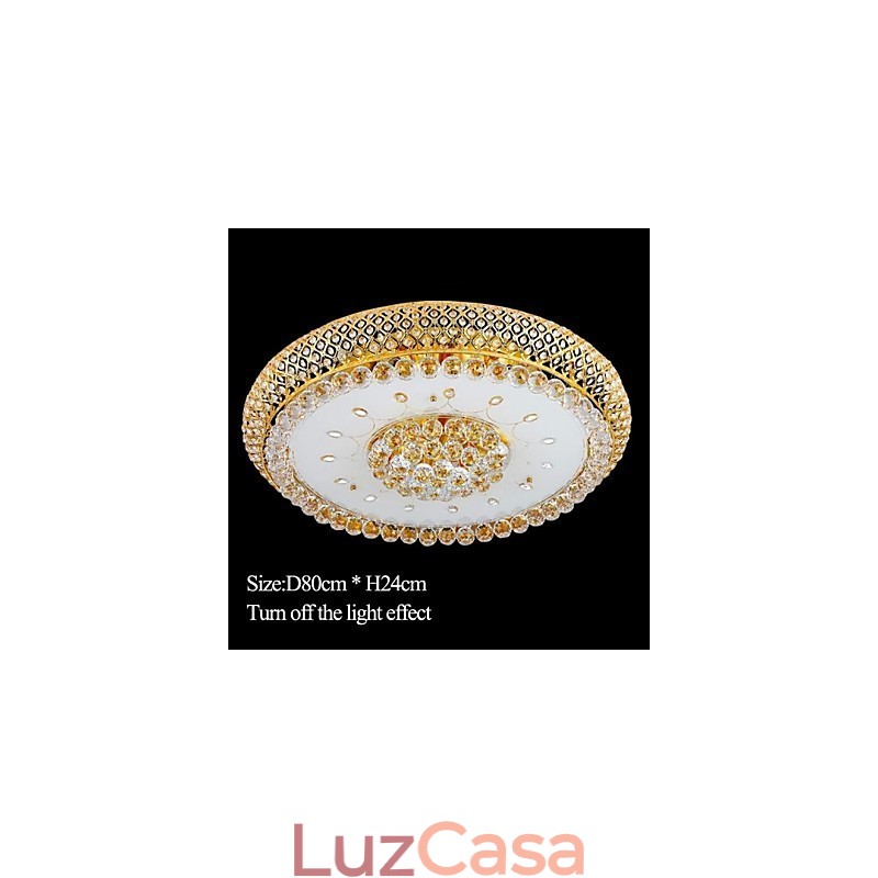 Luminária de teto redonda de cristal absorvente com cúpula de 80 cm de diâmetro e contém 15 lâmpadas
