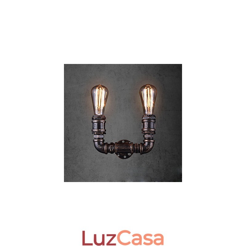 Luminária de parede vintage de metal com tubo de água e lâmpada Edison