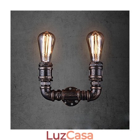 Luminária de parede vintage de metal com tubo de água e lâmpada Edison