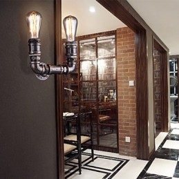 Luminária de parede vintage de metal com tubo de água e lâmpada Edison