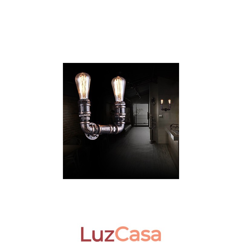 Luminária de parede vintage de metal com tubo de água e lâmpada Edison