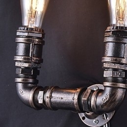 Luminária de parede vintage de metal com tubo de água e lâmpada Edison